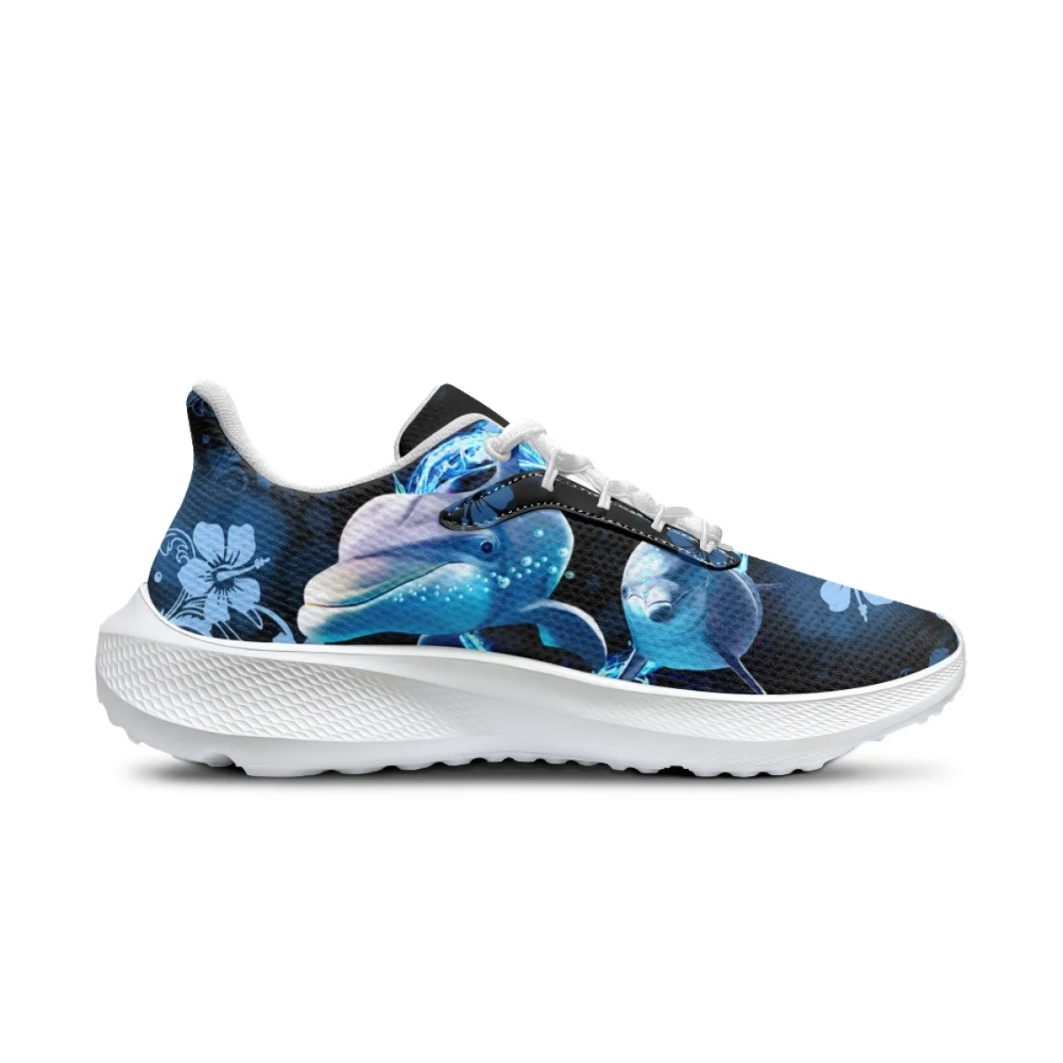 Luxury Blue Dolphin Flower Print Running Shoes Women Sport Jogging Shoes Brand Designer Comfort Lace Up Sneakers Chaussure Femme