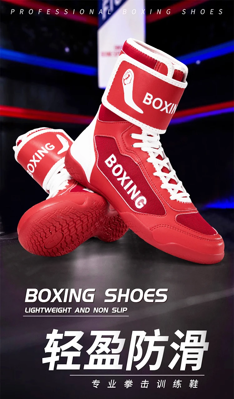 Professional High Ankle Combat Shoes for Kickboxing & Sanda-Lightweight Breathable Martial Arts Shoes for MenTraining