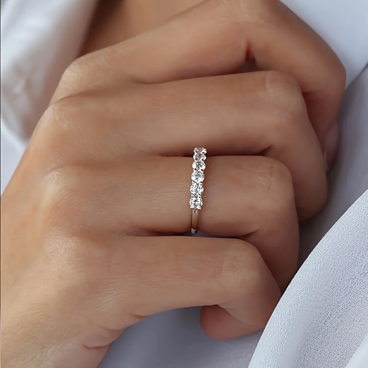 Wedding Band Half Eternity Stackable Engagement Ring D Color VVS1 Lab Created Hand towel holder Towel holder bathroom