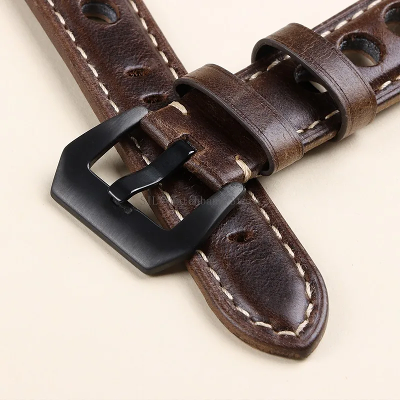 Vintage-Style Breathable Leather Watch Band - Premium Cowhide, Waterproof Wristbelt