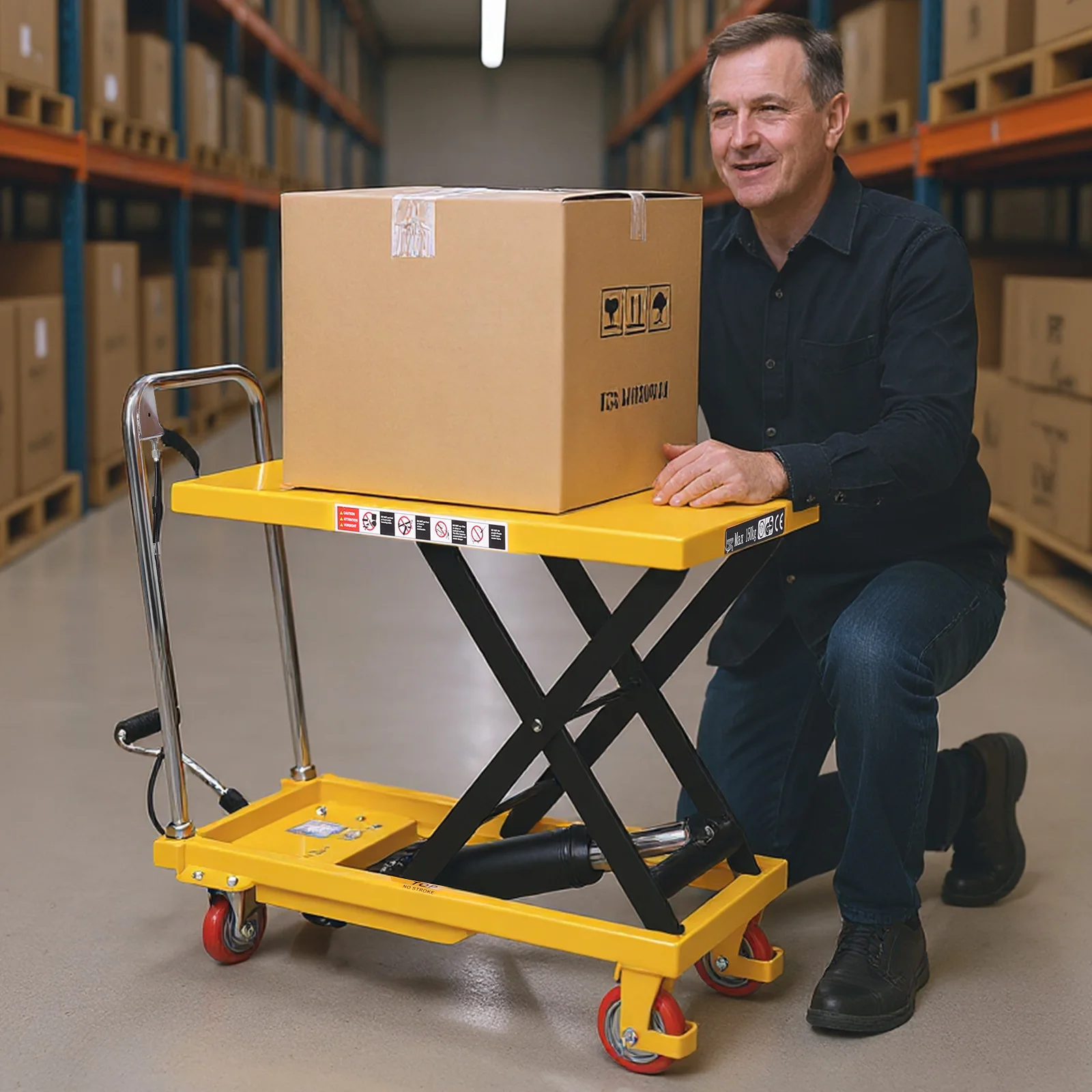 Lift Table Cart with Lifting Table Hydraulic Scissor Cart Non-Slip Pad Power Lifting Electric Trolley for Material Handling