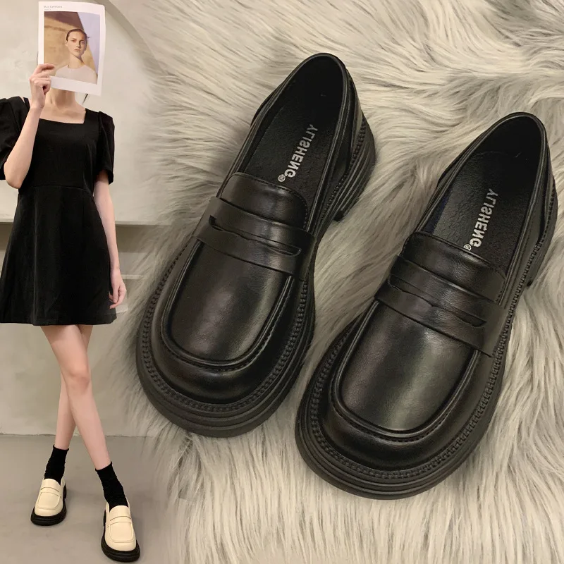 

Туфли на каблуке оксфорды женские универсальные лоферы с мехом круглый носок повседневные женские кроссовки клоги на платформе осень кожа Новинка Sli