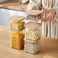 450/650/900/1400/2000ML Plastic Food Sealed Storage Box with Bamboo Lid Coffee Beans Kitchen Storage Containers Organizer Bottle 2