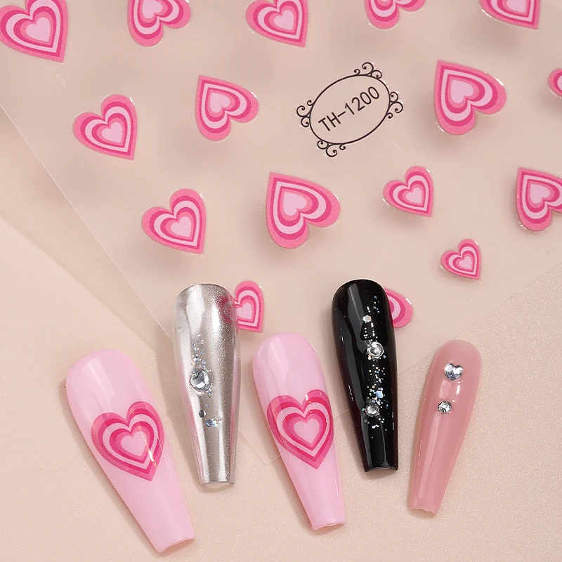 Factory Price 3D Waterproof Cute Nail Decoration Heart Love Deaign Valentine's Day Style Art Nail Stickers Finger Nail Decals