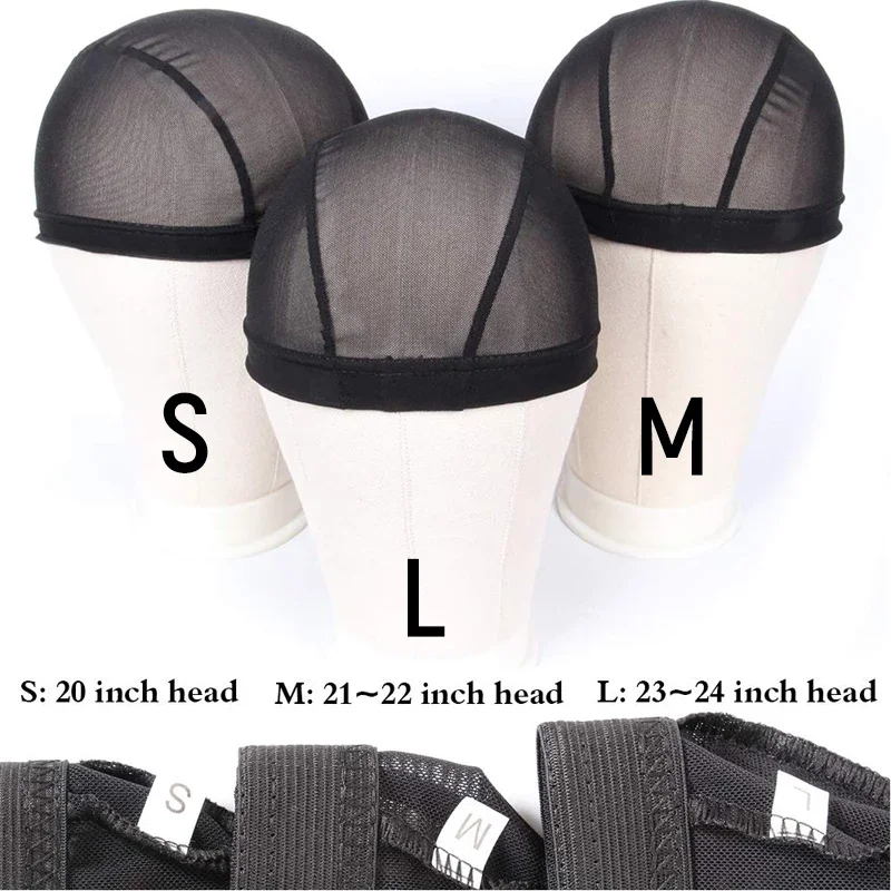 6pcs/Lot Black Mesh Dome Cap Making Wig Breathable Spandex Wig Cap Stretchable Hairnet Wide Elastic Band Women Men