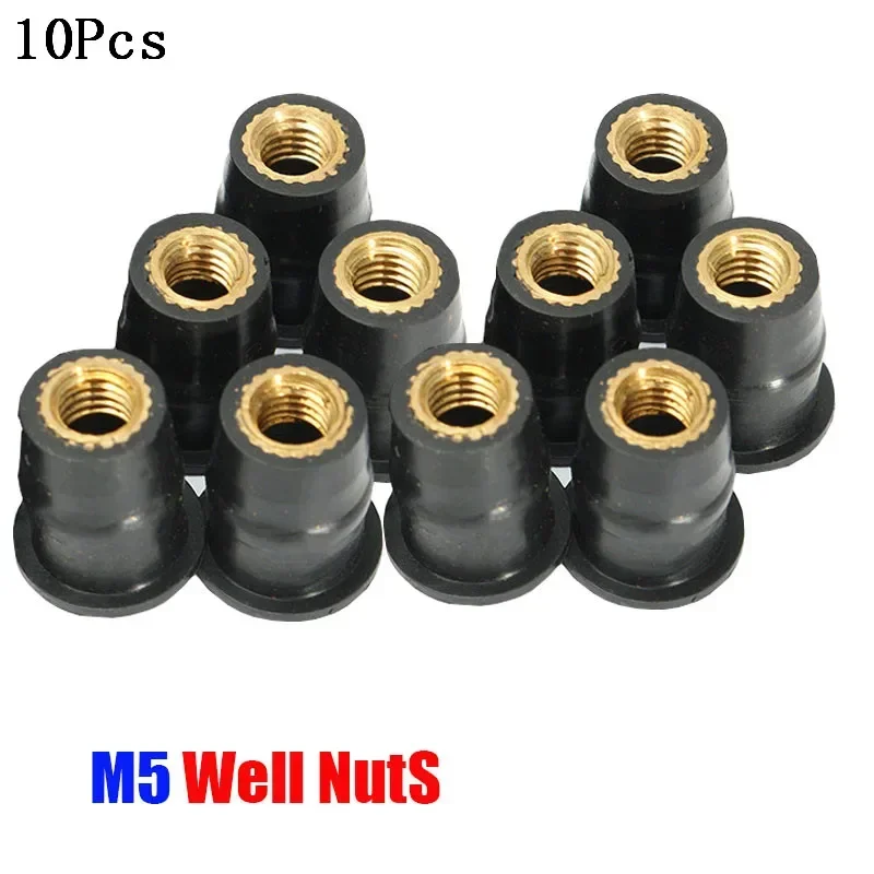 10Pcs M5 5mm Metric Rubber Well Nuts Windscreen Windshield Fairing Cowl Fastener For Honda For Suzuki Auto Motorbike Off-road auto fasteners