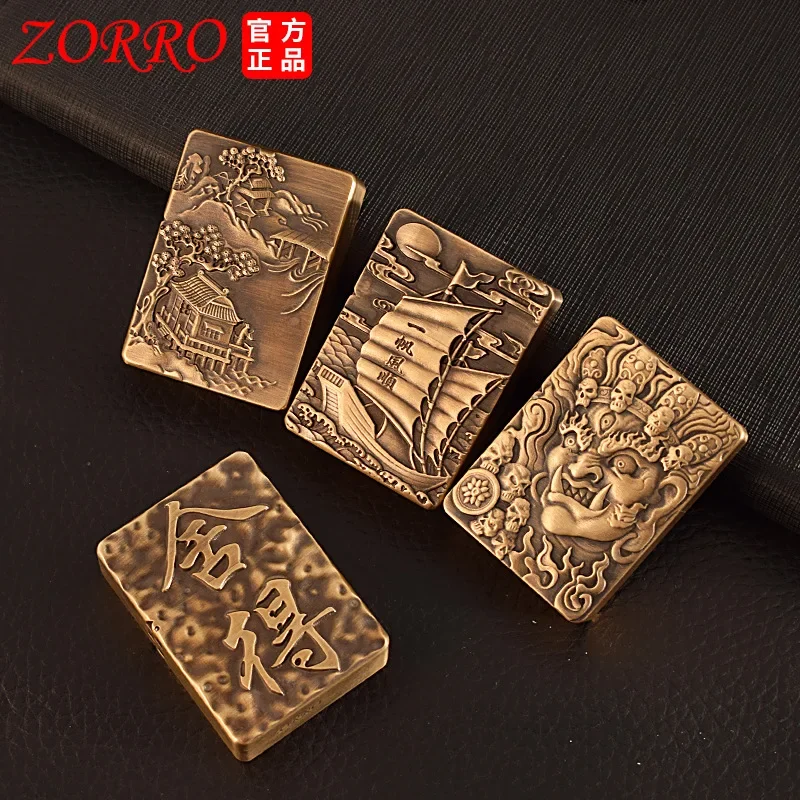 

ZORRO Pure Copper Kerosene Lighter 912S Thickened Heavy Armor 3D Relief Grinding Wheel Ignition Lighters Smoking Gadgets For Men