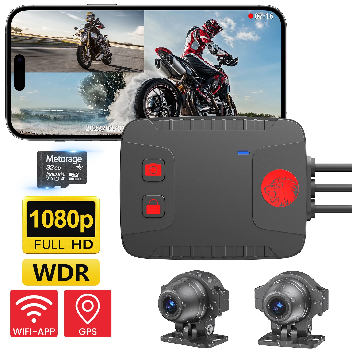 

Mercylion M1000 Motorbike Dashcam DVR, Front Rear Camera, 1080P Inbuild, GPS, BSD, IP68 Waterproof, 24H Parking Mode Recorder