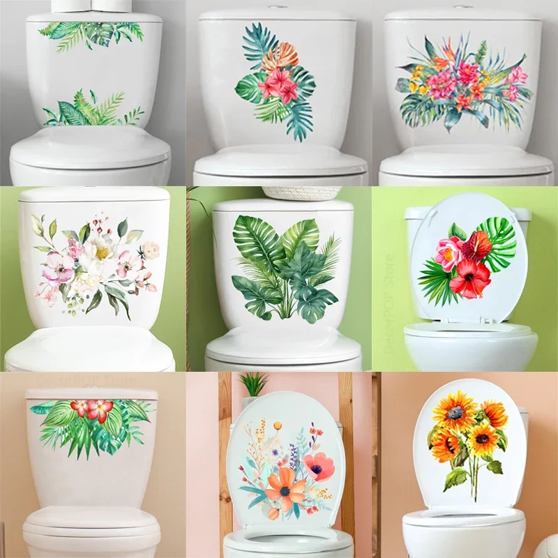 Adesivi Murali Per Bagno Hrippy: Foglie Verdi E Fiori Per Water, Pareti E Coperchio – PVC Impermeabile 25x35 Cm