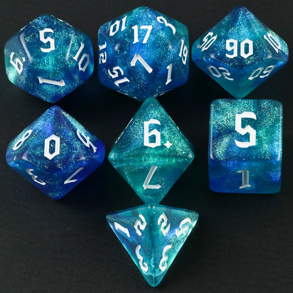 Iridescent Glitter Polyhedral Dice Set for Tabletop Role-Playing Games
