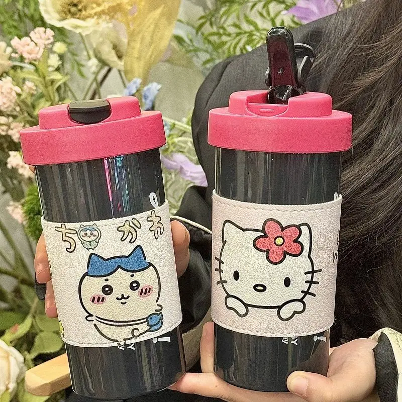 

600 мл Sanrio, Hello Kitty бутылка для воды Chiikawa Hachiware прозрачная соломенная бутылка для воды Diy аниме Loopy пластиковые чашки подарок