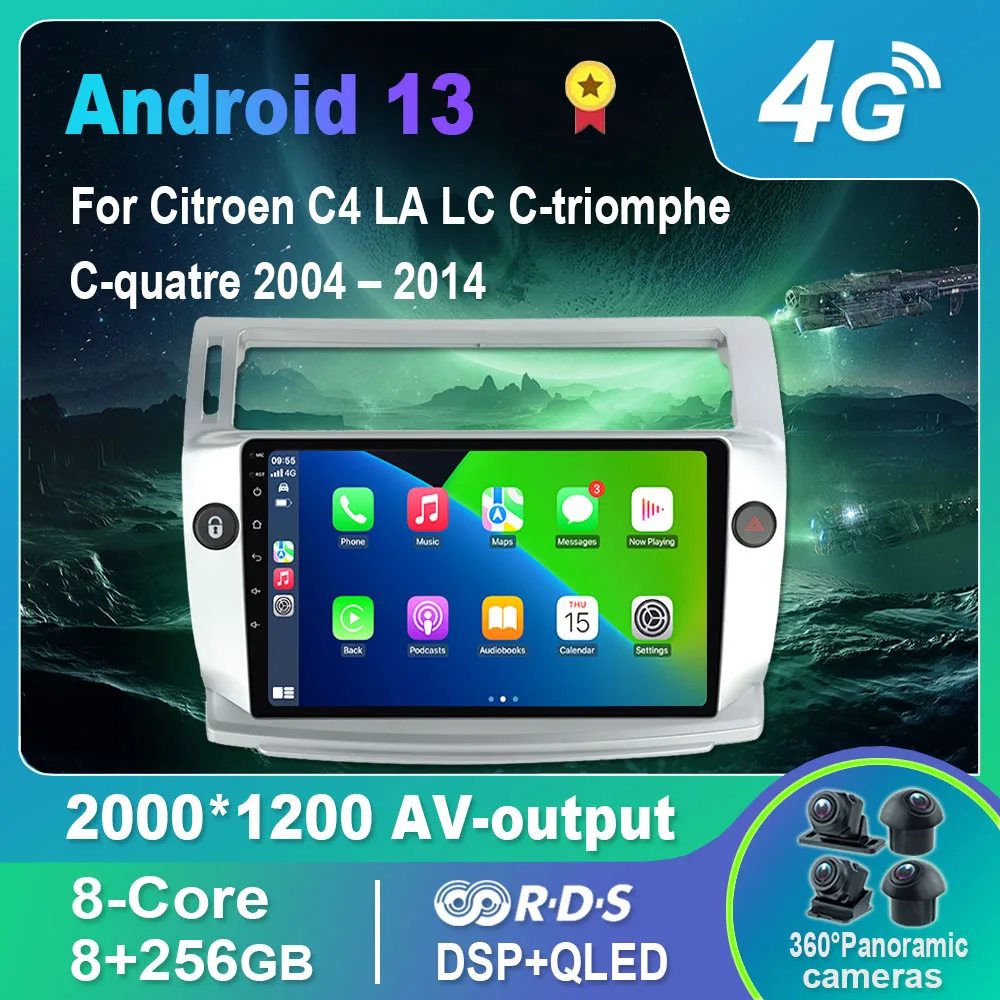 

Android 13.0 Car Radio/Multimedia Video Player For Citroen C4 LA LC C-triomphe C-quatre 2004–2014 GPS QLED Carplay DSP 4G WiFi