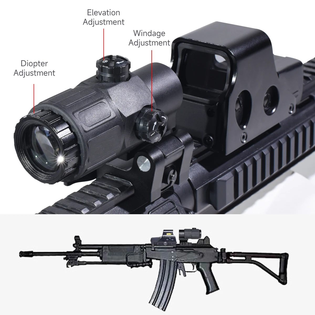 Red Dot Sight E*t*ch G33/G43/G45 3X 5X Magnifier Combo Reflex Green Holographic Airsoft Hunting