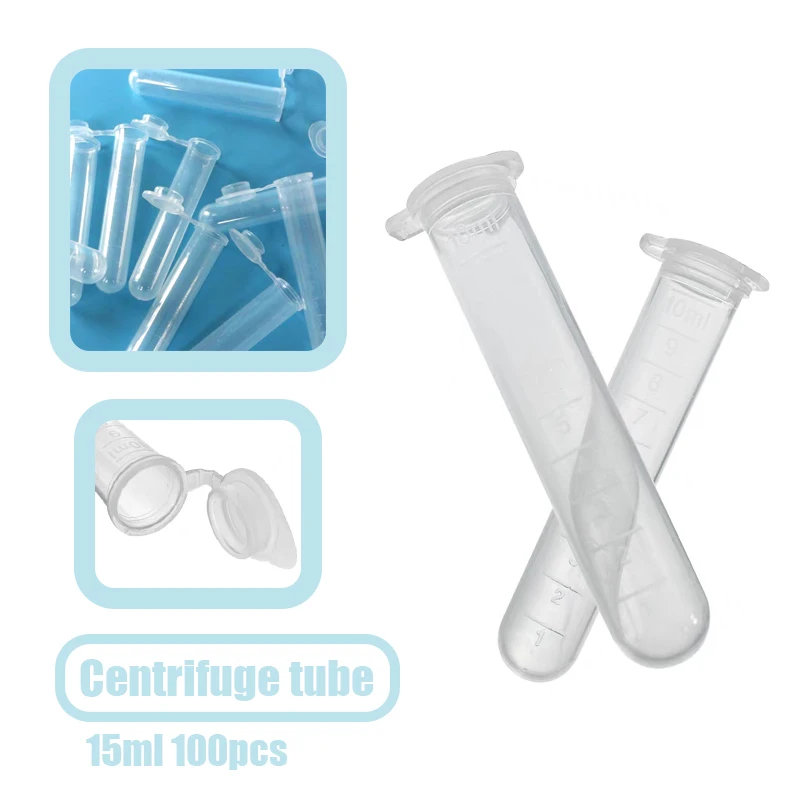 100pcs 15ml Transparent Laboratory Clear Plastic Test Tubes Vials With Push Caps School Lab Supplies