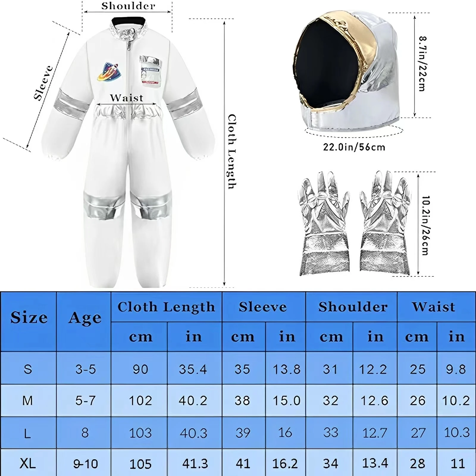 IKALI Costume Da Astronauta Per Bambini, Tuta Spaziale Con Cappello E Casco, Per Ragazzi E Ragazze 3-10 Anni, Giochi Di Ruolo E Feste A Tema Spazio