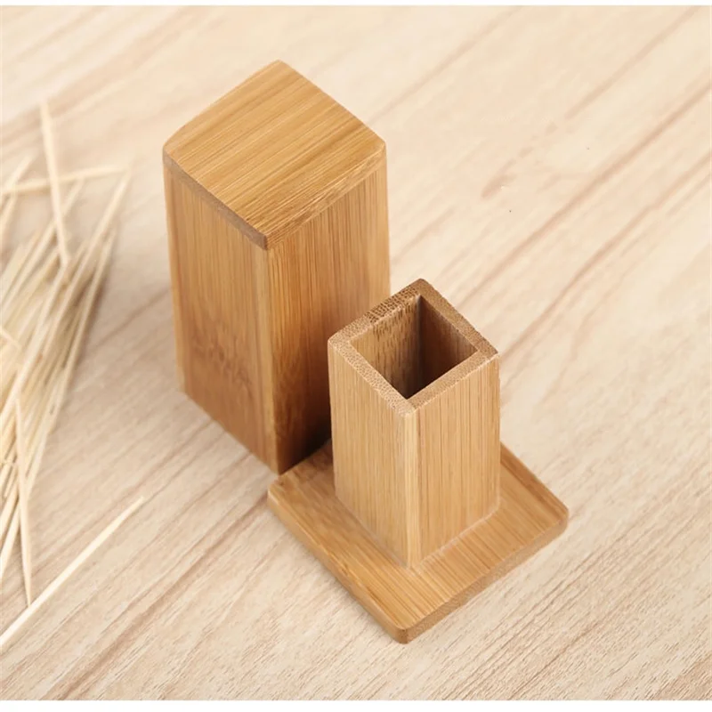 Description Picture 3 of itemBamboo Toothpick Box With Lid Household Bamboo Wood Toothpick Holder Square Tank Toothpicks Holders Home Table Decoration