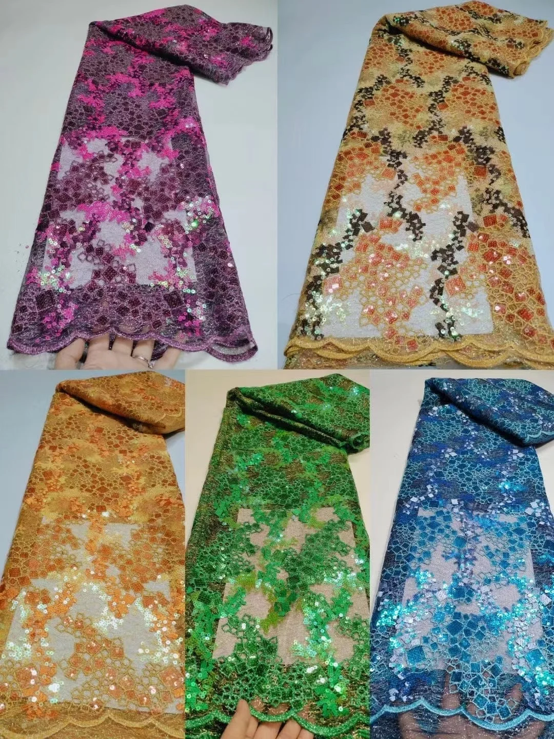 

Luxurious Sequence Lace Fabrics Nigeria Mesh Lace Embroidery African Lace Fabric With Sequins French Lace Material For Wedding