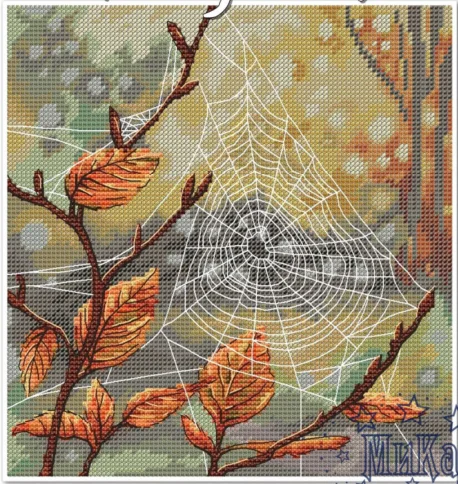 DIY-Kreuzstich-Sticksets, Basteln, Handarbeiten-Set, Baumwollfaden, unbedruckt auf Leinwand, Zuhause, 10 Spinnweben im Wald, 28–29