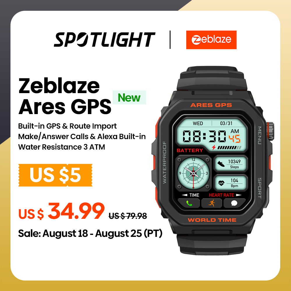 [World Premiere] Zeblaze Ares GPS Smart Watch, GPS, Alexa Built-in, Bluetooth Calling, Heart Rate & Spo2, Sleep Health, WR 3 ATM