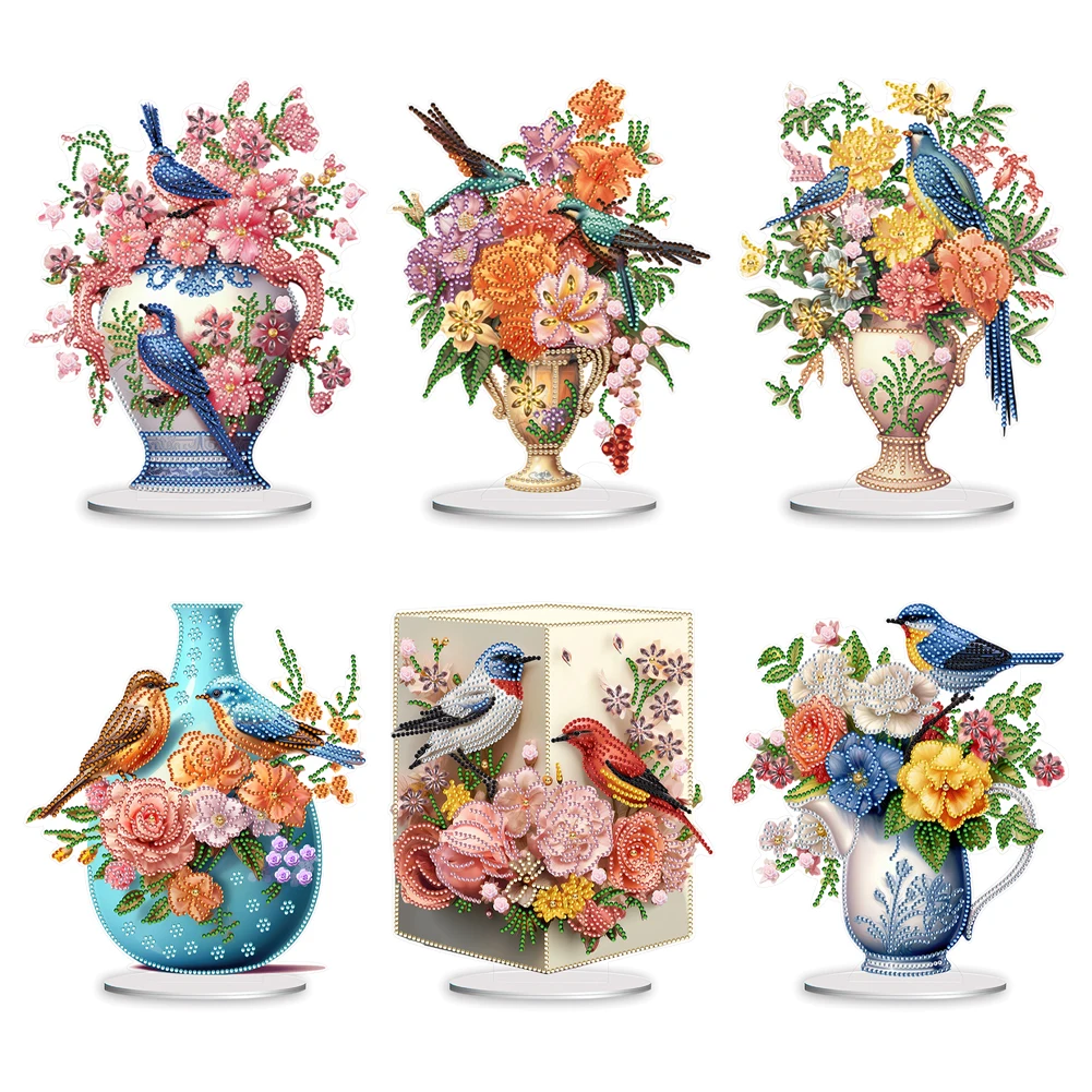 Diamond Painting Set Acrylic Bird Flower Vase Handmade 5D DIY Diamond Art Tabletop Decorations Tabletop Ornaments Kit For Home Decor