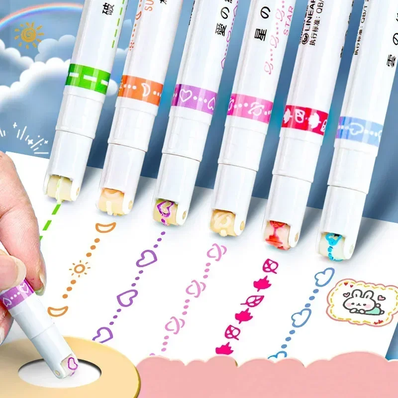 3/6/8pcs Flowers Line Shaped Highlighter Pens Roller Tip Curve Liner Marker Pens Kawaii Stationery School Office Supplies highlighter pens