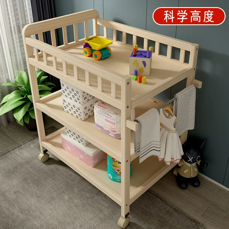 Baby Solid Wood Diaper Changing Table for Newborns Babies Multifunctional Bathing Massage Touch Care Changing Table Movable