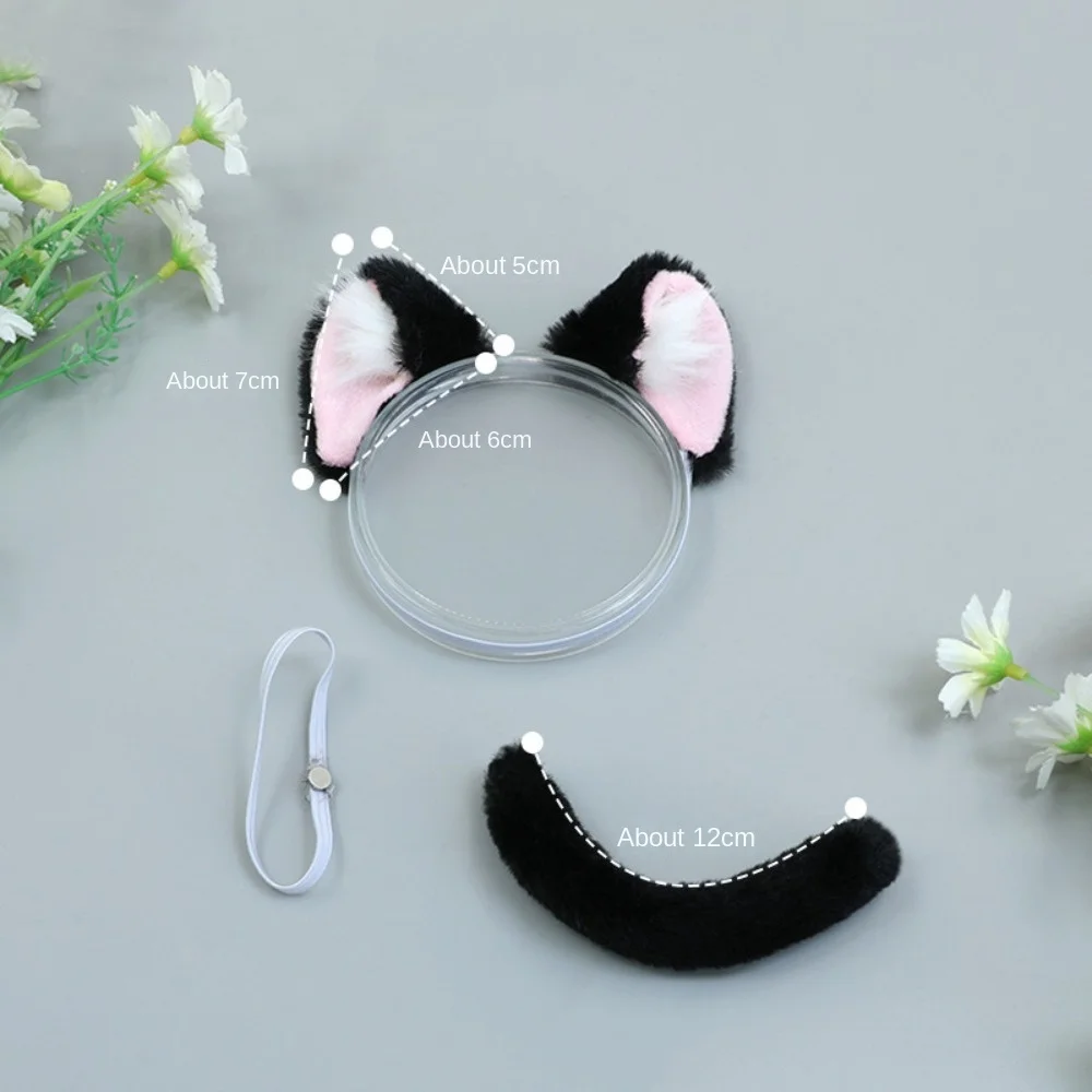 Stuffed Toys Headband 20cm Headwear Cat Ear Hairy Tail Cat Ears Tail Hair Decor Cute Cotton Animal Ear Dolls Accessories
