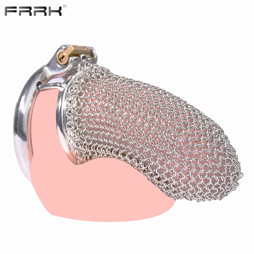 

FRRK Metal Gauze Chastity Cage Male Mesh Sexy Penis Locks Stainless Steel Cock Rings Adults Sex Toys Shop 페니스 링 세트 할인