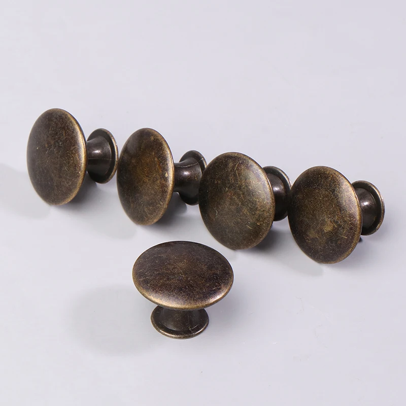 5Pcs Vintage Cabinet Knobs With Screws Antique Bronze Cupboard Door Single Hole Pull Knob Round Zinc Alloy Drawer Pulls