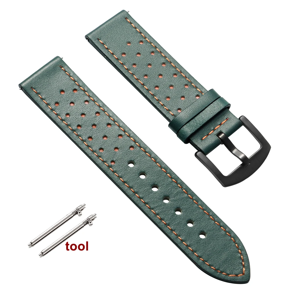 Vintage Handmade Leather Watch Strap - Quick Release, Breathable, Sport Design, Black & Brown, with Pin Buckle