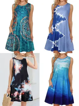 2026 Fashionable Sleeveless Tie-Dye Print Women's Dress New European And American Style Casual Elegant Gown