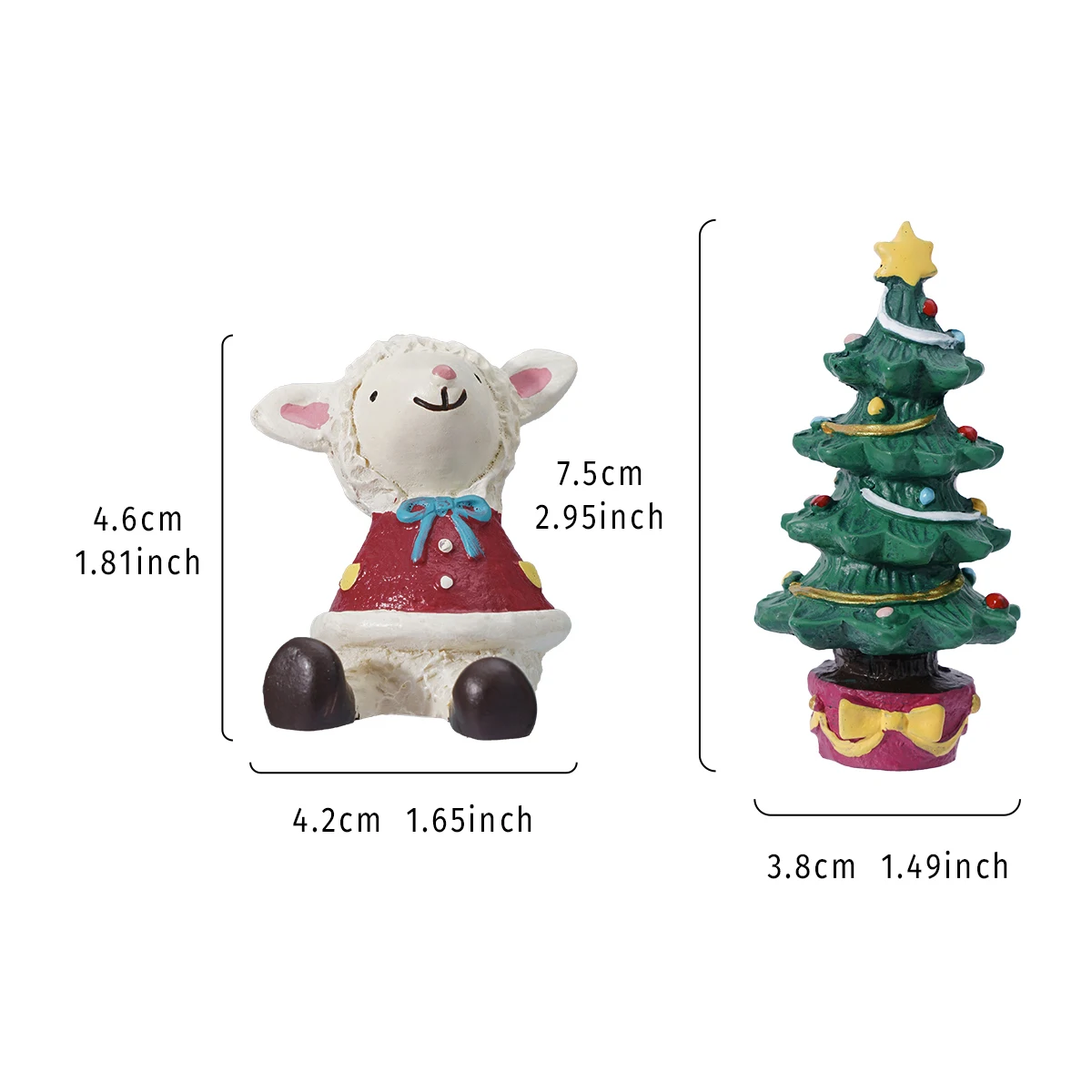 2 pieces, cute Christmas lambs and Christmas tree decorative items, resin material home decoration for festive little houses
