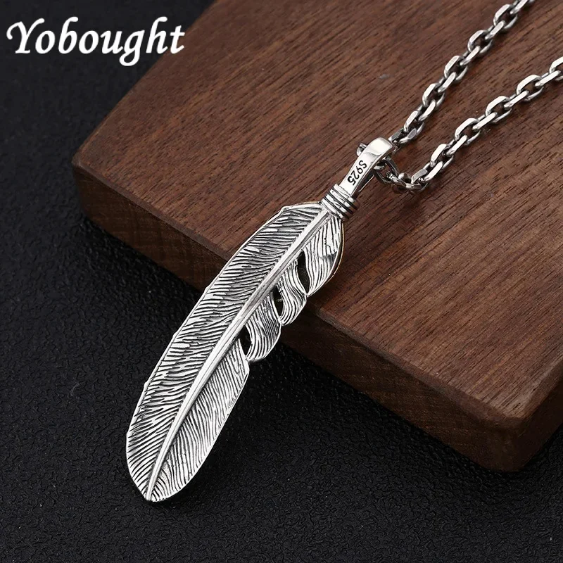 

S925 Sterling Jewelry Vintage Thai Silver Men'S And Women'S Korean Fashion Personalized Feather Necklace Trend Pendant