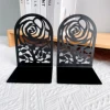 Rose Metal Book Ends -Black L Shaped Book Stand Holder for Home Office Desk, Creative Gift for Dads and Loved Ones 5