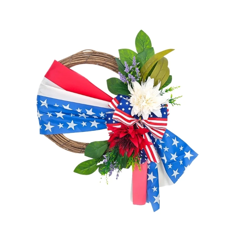 

Патриотический венок для входной двери, венок с бантом, рождественский венок Искусственный венок для внутреннего и наружного