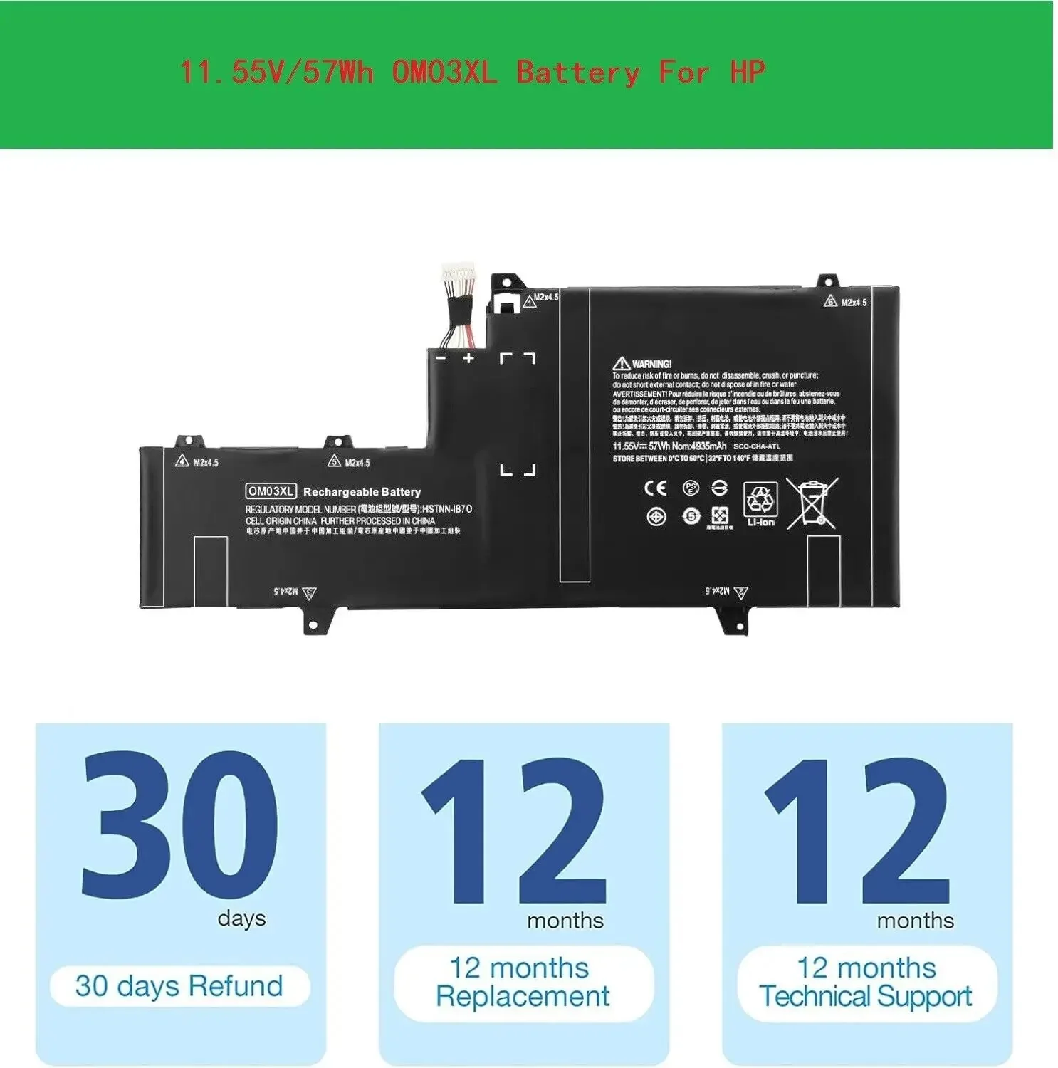 Batteria Om03Xl Per Hp Elitebook X360 1030 G2 863167-1B1 863280-855 Hstnn-Ib70