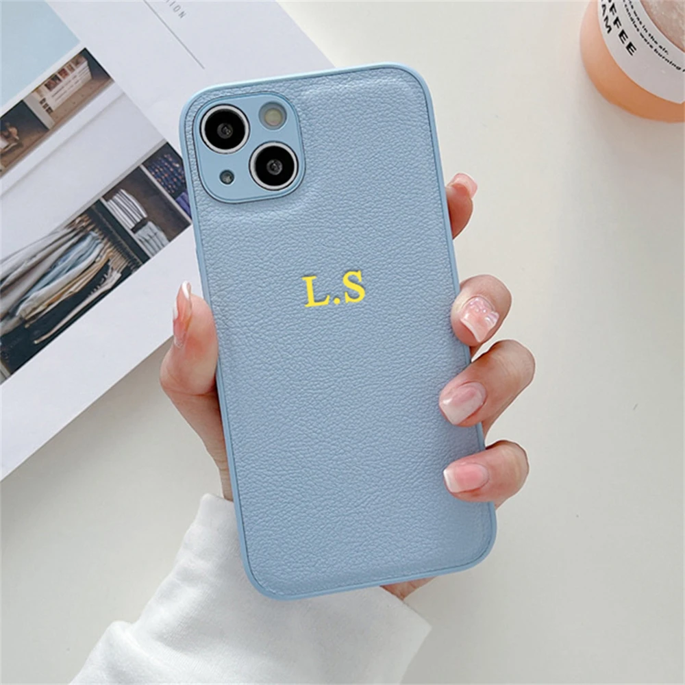 thumbnail image 1 of Customized Initials Fluorescent Green Leather Case For iPhone 15 14 Pro Max 13 12 11 XS MAX XR 7 Plus Luxury Personalised Cover, 1 of 5