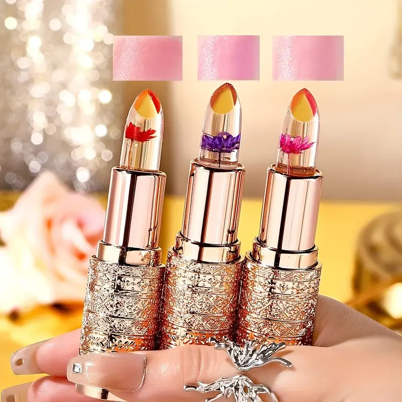 3pcs Nature Inspired Color Changing Flower Jelly Lipstick Set-Moisturizing,Long-lasting,Temperature-sensitive Balm Lip Gloss Set 2