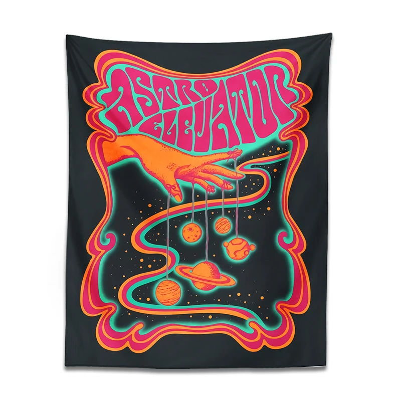 Tapestry Decorations Psychedelic planet Tapestry Wall Hanging color Hippie hand Art black Bohemian for Living Room Home Dorm Decor cloth