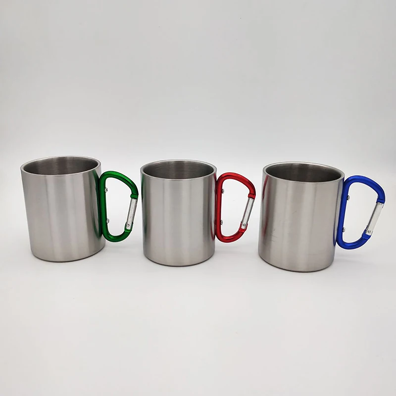 220/300ml Isolating Travel Mug Double Wall Stainless Steel Outdoor Children Cup Carabiner Hook Handle Heat Resistance Camping, portable cups