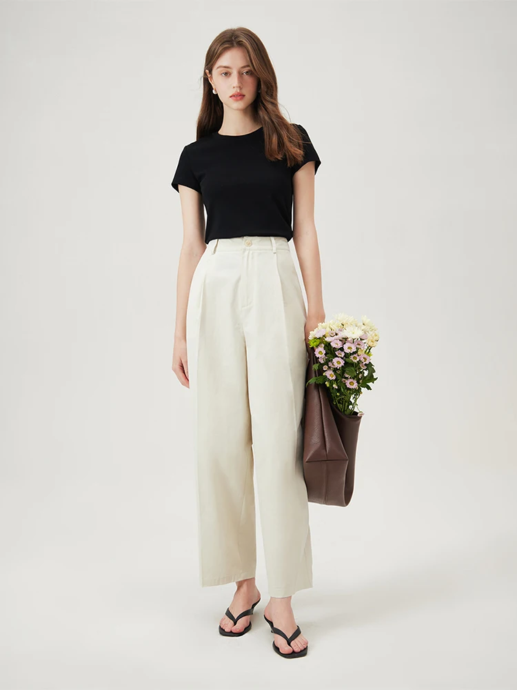 FSLE Korean Style Casual Versatile Commuting High Waist Straight Pants For Women 2024 Summer New Female Trousers 24FS12461