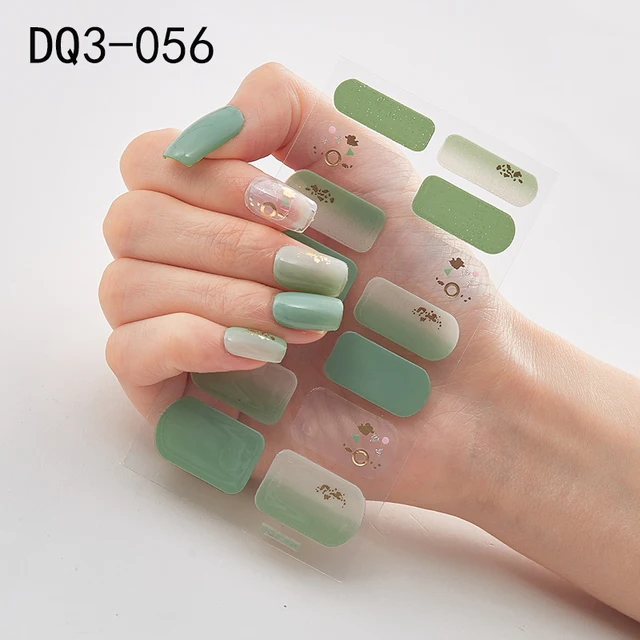 Korean Fashion Colorful 3D Glitter Sequins Nail Art Stickers Manicure DIY Nail Strips Wraps Solid Color DQ3-056