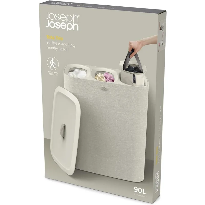Tota - Trio 90-liter Laundry Hamper Separation Basket with lid, 3 Removable Washing Bags with Handles- Ecru 5