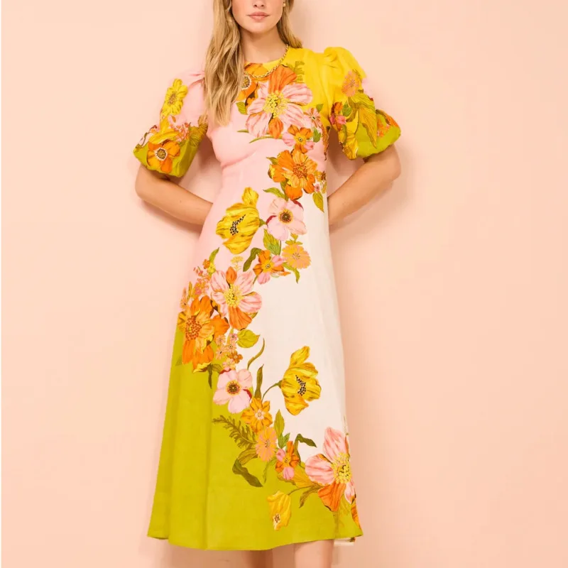 Elegant Pant Sets For Women Catton Linen Floral Printed Polo Collar Half Sleeve Shirt High Waist Wide Leg Pants Trouser Sets