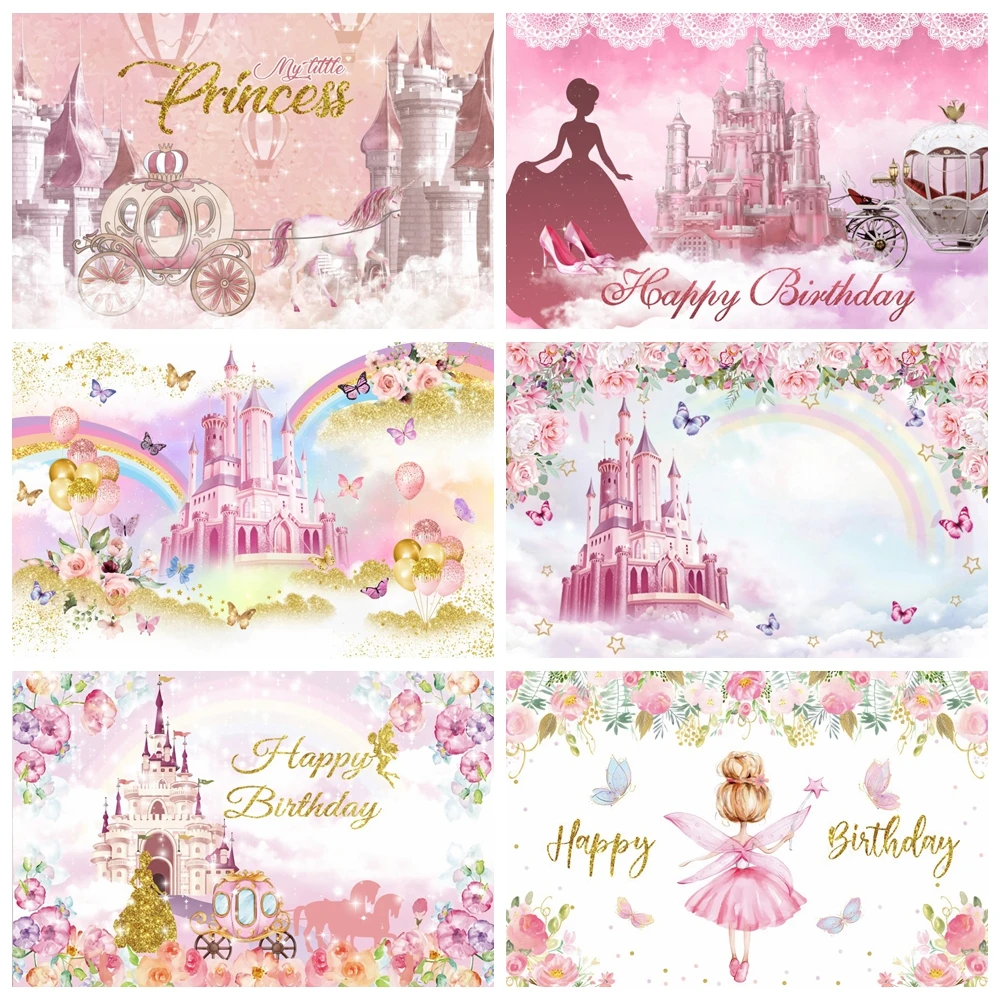 Dreamy Castle Princess Girl 1st Birthday Boho Backdrop For Photography Unicorn Carriage Baby 1st Birthday Baby Shower Background photo backdrop