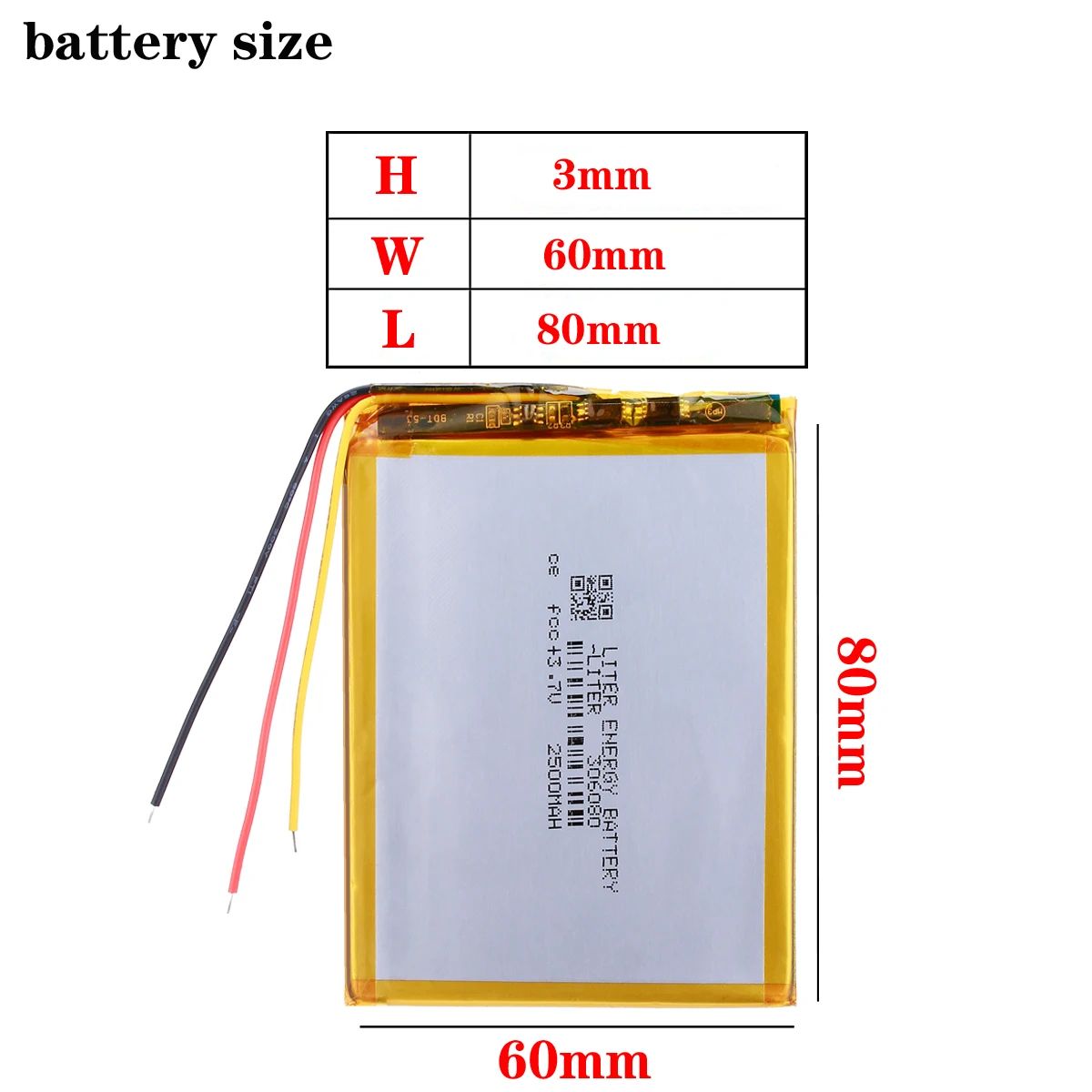 3.7v polymer 3 line Rechargeable battery 306080 2500mah love landing PDA smart tablet computer Krema stereo e-book lithium ion battery
