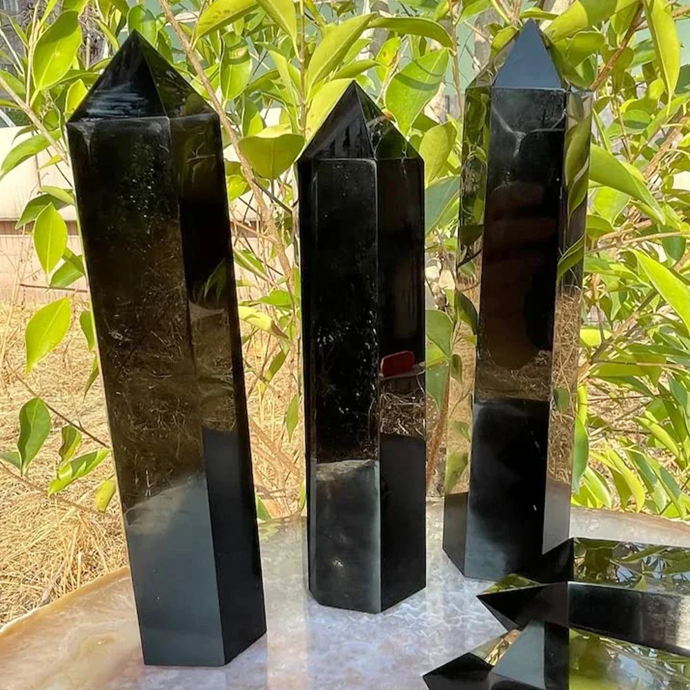 Optical Prisms Photography Prism Natural Obsidian Single Pointed Hexagonal Prism Crystal Point Wand Pillar Home Decor Gift Stones Crystal Tower Crafts Ornament