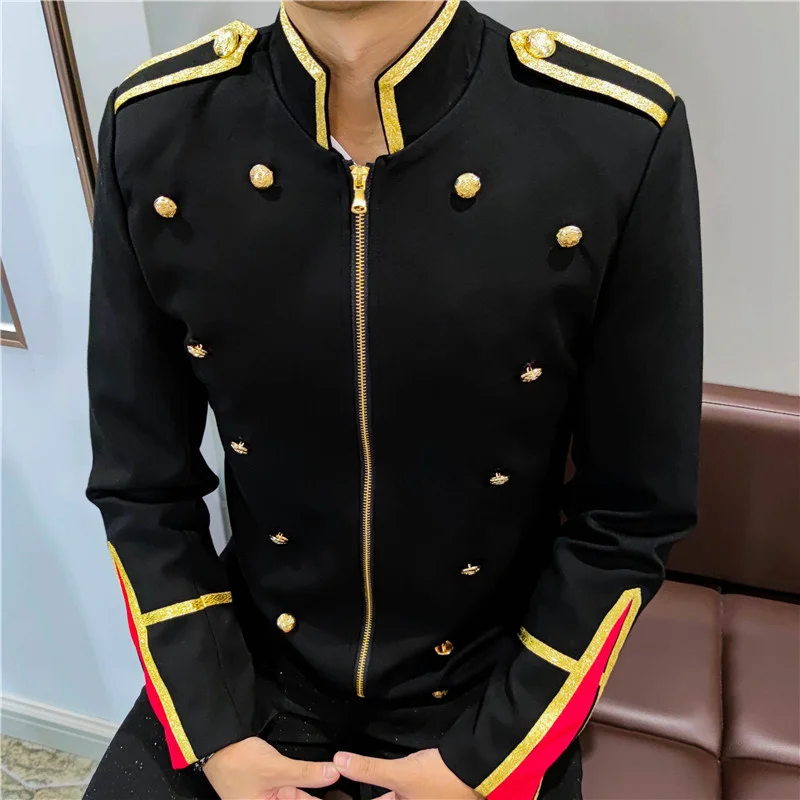blazer suit Stage Retro Suit Men Party Blazer Slim Fit Jacket Singer Coat Performer Coat European Style Palace Prince Gold Thread Surround black blazer for men