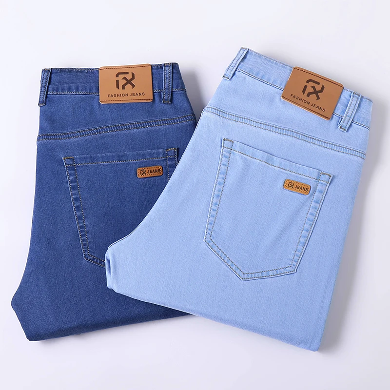 Straight Stretch Lyocell Thin Jeans Mens Brand Clothing Spring Summer Trousers Classic Business Korean Casual Denim Pants