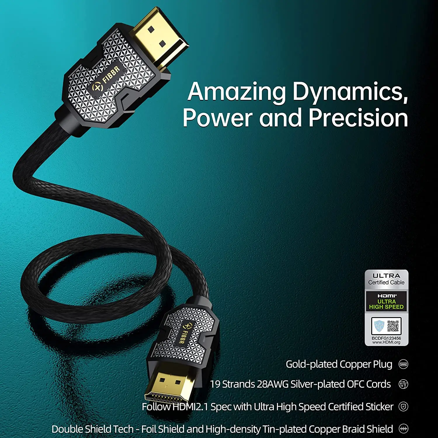 FIBBR 48Gbps HDMI 2.1 ȣȯ ̺ ʰ 8K ̺, 8K @ 60HZ 4K 120Hz 10K DSC  ̳ HDR/eARC/VRR 
